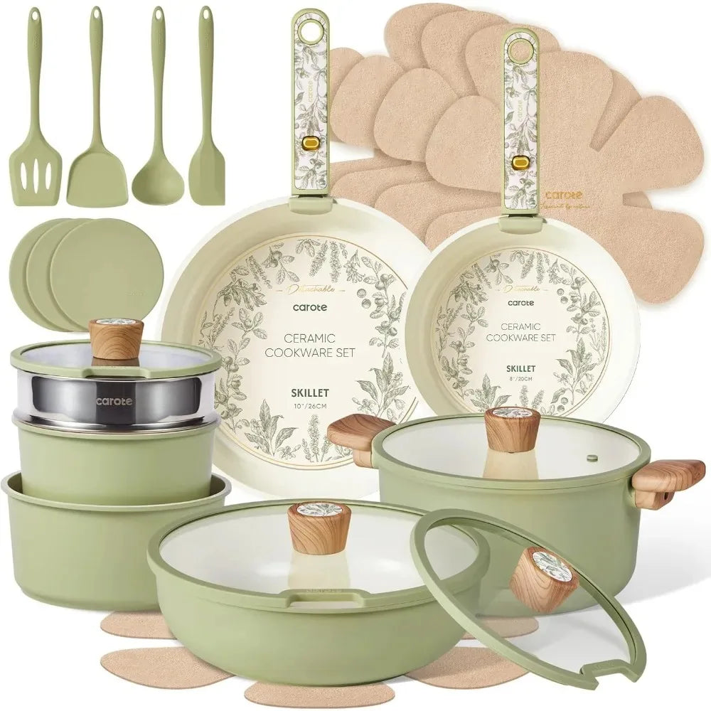 Cuca 25-Piece Nonstick Ceramic Cookware Set Pots with Detachable Handles